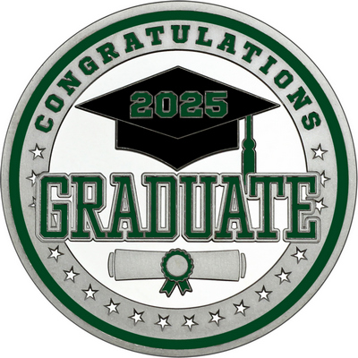 Dark Green "Congratulations Graduate" with Dark Green 2025, Rim, Tassel & Ribbon